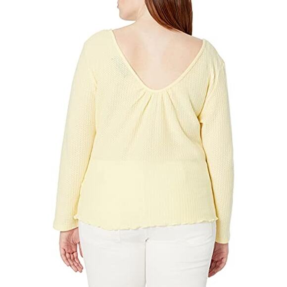NWT Kendall + Kylie Yellow Waffle Knit  Top Large - Picture 12 of 13